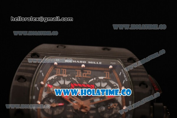 Richard Mille RM 011 Felipe Massa Flyback Chronograph Swiss Valjoux 7750 Automatic Carbon Fiber Case with Skeleton Dial and Black Rubber Strap - 1:1 Original - Click Image to Close